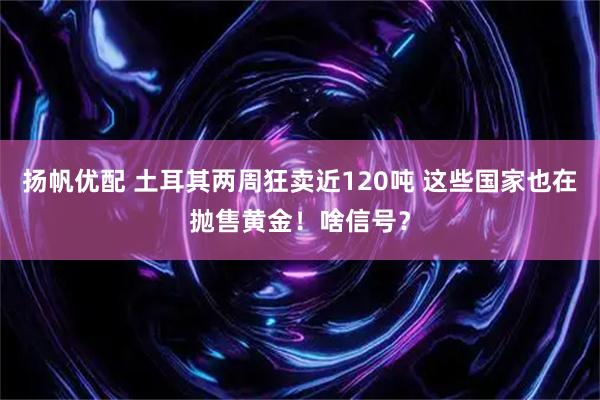 扬帆优配 土耳其两周狂卖近120吨 这些国家也在抛售黄金！啥信号？